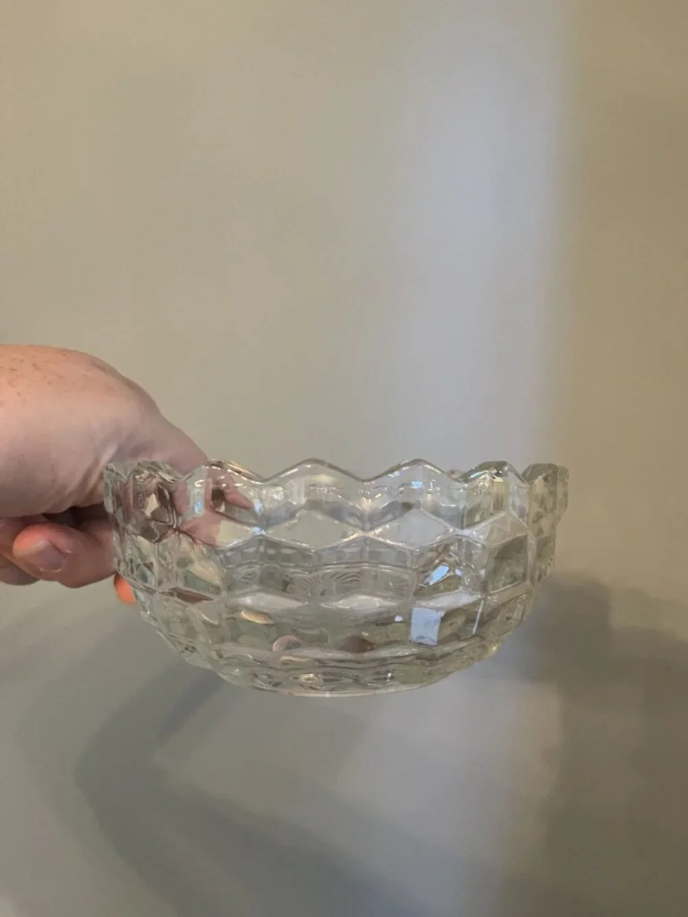 1970 Homco Clear Round Thick Heavy Cube Design Sawtooth Rim Glass Bowl (2 1/4 In